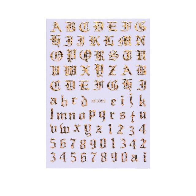 New Super Thin Self-Adhesive  Letter 3d Nail Decal Stickers Manicure Nail Art Decoration Accessories Holographic Old English Character Nail Self-Adhesive Sticker English Font Design Manicure Design Water Sliders Decorations Accessories Stevvex