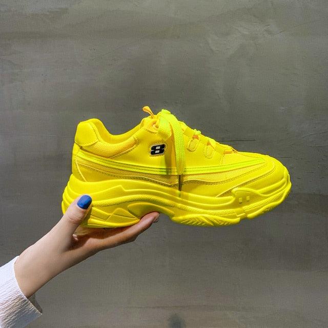 New Thick Womens Sneakers Platform Casual Fashion High-Quality Women's Thick-Soled Sports Casual Couple Shoes Summer Lace-Up Trainers Gym Yellow Lace-Up Casual Modern Sneakers Stevvex