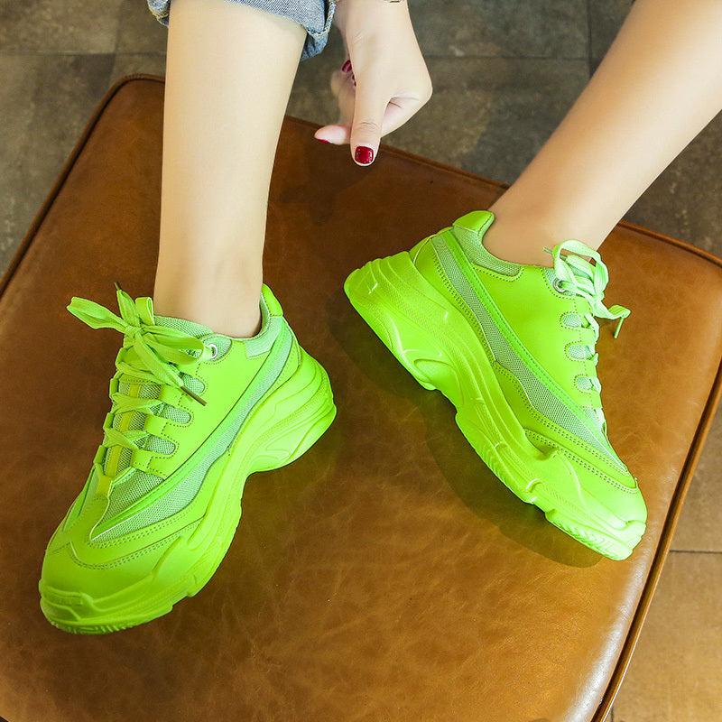 New Thick Womens Sneakers Platform Casual Fashion High-Quality Women's Thick-Soled Sports Casual Couple Shoes Summer Lace-Up Trainers Gym Yellow Lace-Up Casual Modern Sneakers Stevvex
