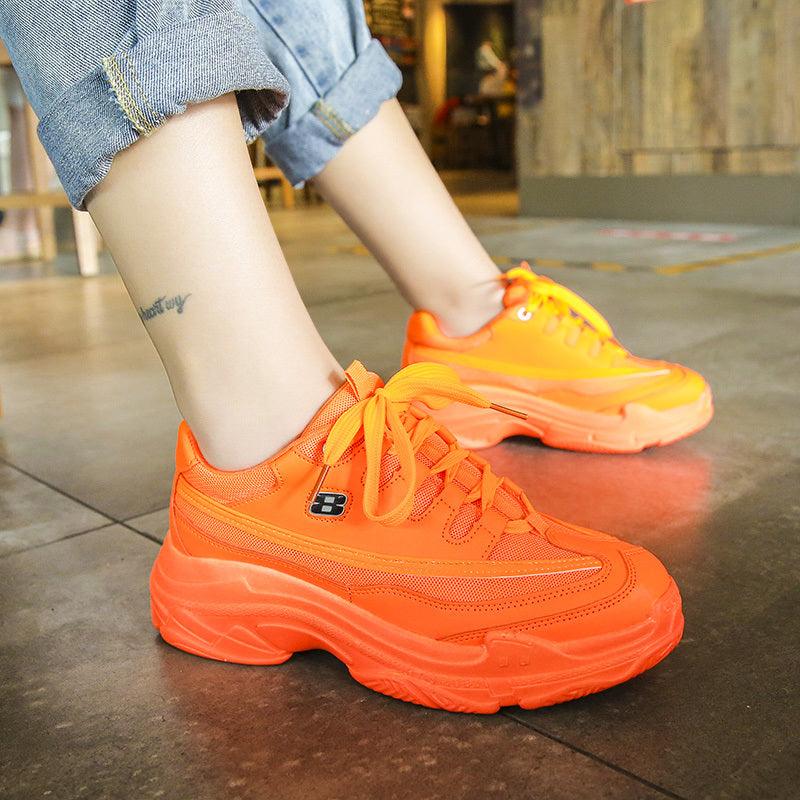 New Thick Womens Sneakers Platform Casual Fashion High-Quality Women's Thick-Soled Sports Casual Couple Shoes Summer Lace-Up Trainers Gym Yellow Lace-Up Casual Modern Sneakers Stevvex