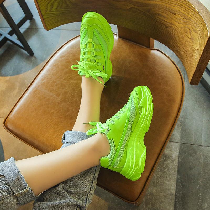 New Thick Womens Sneakers Platform Casual Fashion High-Quality Women's Thick-Soled Sports Casual Couple Shoes Summer Lace-Up Trainers Gym Yellow Lace-Up Casual Modern Sneakers Stevvex