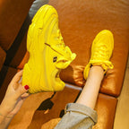 New Thick Womens Sneakers Platform Casual Fashion High-Quality Women's Thick-Soled Sports Casual Couple Shoes Summer Lace-Up Trainers Gym Yellow Lace-Up Casual Modern Sneakers Stevvex