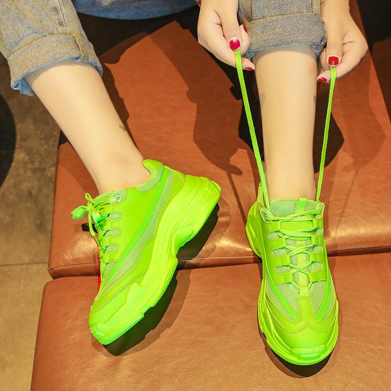New Thick Womens Sneakers Platform Casual Fashion High-Quality Women's Thick-Soled Sports Casual Couple Shoes Summer Lace-Up Trainers Gym Yellow Lace-Up Casual Modern Sneakers Stevvex