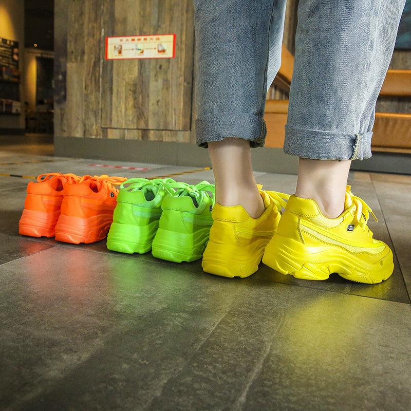 New Thick Womens Sneakers Platform Casual Fashion High-Quality Women's Thick-Soled Sports Casual Couple Shoes Summer Lace-Up Trainers Gym Yellow Lace-Up Casual Modern Sneakers Stevvex