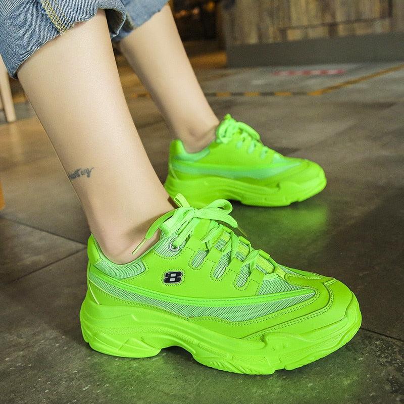 New Thick Womens Sneakers Platform Casual Fashion High-Quality Women's Thick-Soled Sports Casual Couple Shoes Summer Lace-Up Trainers Gym Yellow Lace-Up Casual Modern Sneakers Stevvex