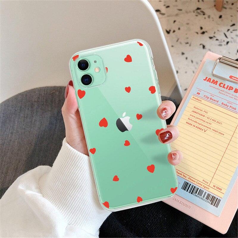 New Transparent Love Heart Phone Case For iPhone 11 12 Pro Max Shockproof Silicone Back Cover Cute Heart Pattern For Women Girls Clear Soft Flexible Durable Slim Hard Back Cases Stevvex