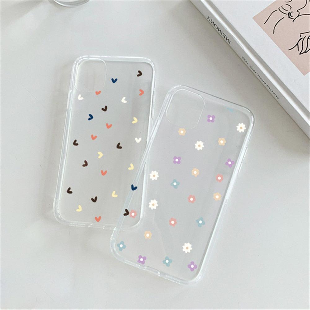 New Transparent Love Heart Phone Case For iPhone 11 12 Pro Max Shockproof Silicone Back Cover Cute Heart Pattern For Women Girls Clear Soft Flexible Durable Slim Hard Back Cases Stevvex