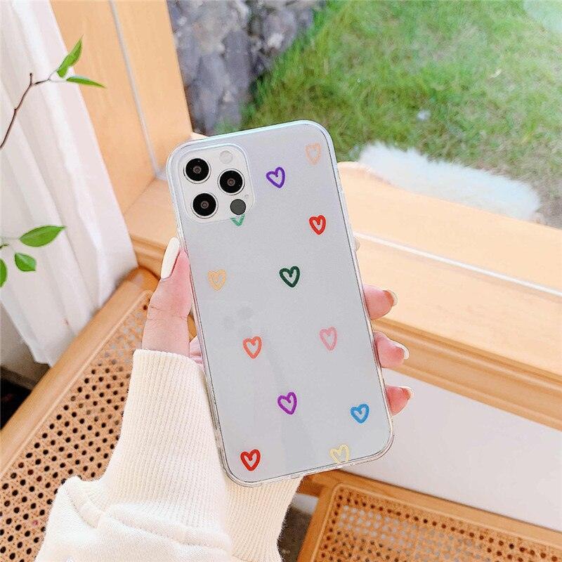 New Transparent Love Heart Phone Case For iPhone 11 12 Pro Max Shockproof Silicone Back Cover Cute Heart Pattern For Women Girls Clear Soft Flexible Durable Slim Hard Back Cases Stevvex