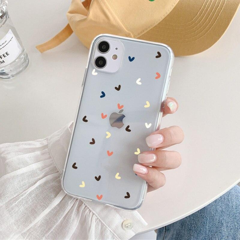 New Transparent Love Heart Phone Case For iPhone 11 12 Pro Max Shockproof Silicone Back Cover Cute Heart Pattern For Women Girls Clear Soft Flexible Durable Slim Hard Back Cases Stevvex