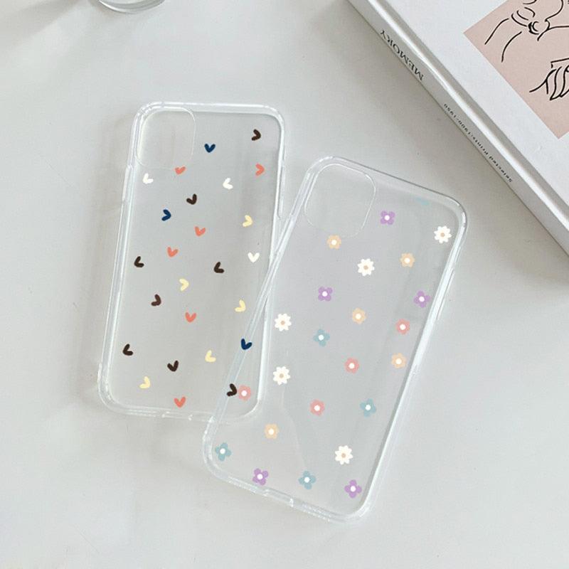 New Transparent Love Heart Phone Case For iPhone 11 12 Pro Max Shockproof Silicone Back Cover Cute Heart Pattern For Women Girls Clear Soft Flexible Durable Slim Hard Back Cases Stevvex