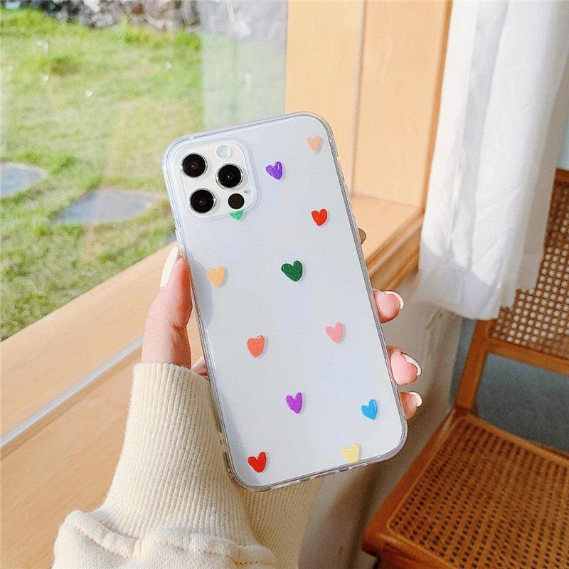 New Transparent Love Heart Phone Case For iPhone 11 12 Pro Max Shockproof Silicone Back Cover Cute Heart Pattern For Women Girls Clear Soft Flexible Durable Slim Hard Back Cases Stevvex