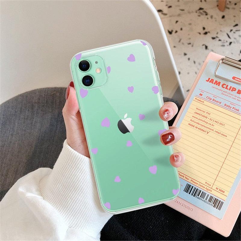 New Transparent Love Heart Phone Case For iPhone 11 12 Pro Max Shockproof Silicone Back Cover Cute Heart Pattern For Women Girls Clear Soft Flexible Durable Slim Hard Back Cases Stevvex