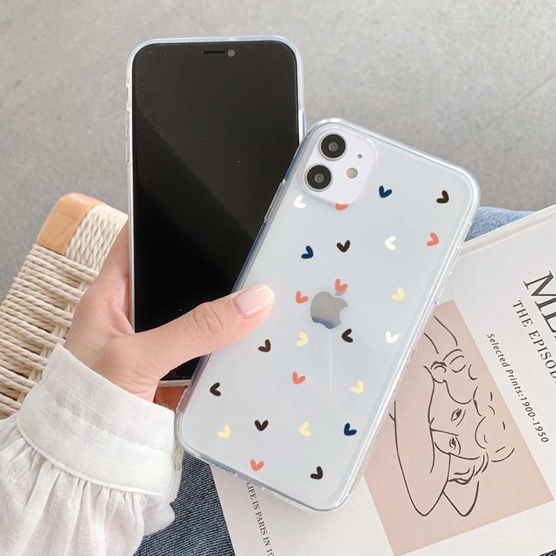 New Transparent Love Heart Phone Case For iPhone 11 12 Pro Max Shockproof Silicone Back Cover Cute Heart Pattern For Women Girls Clear Soft Flexible Durable Slim Hard Back Cases Stevvex