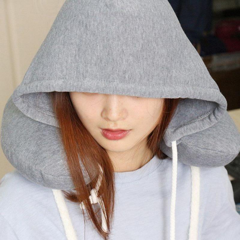 New Travel Hooded U-Shaped Pillow Cushion Car Office Airplane Head Rest Neck Neck Pillow Inflatable Travel Pillow Comfortably Supports The Head Support U-Shaped Luxury Memory Foam Neck Travel Pillow with Hoodie Neck Pillow Stevvex
