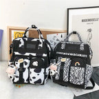 New Trendy Casual Women Purple Backpacks Fashionable Black Cow Pattern Travel Bag And School Bag for Teenager And Girls Stevvex