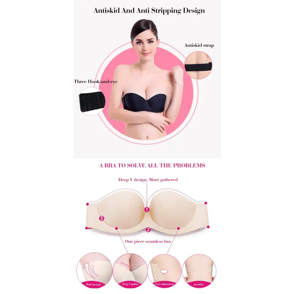 New Trendy Invisible Bras Bralette Underwear Women's Push Up Strapless Bra Wedding Brassiere Underwired Back 1/2 Cup Stevvex