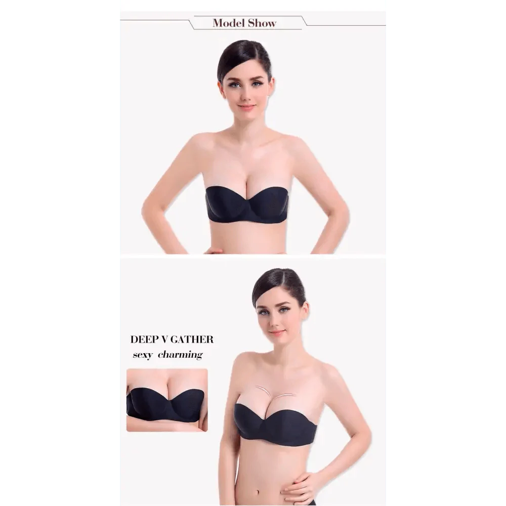 New Trendy Invisible Bras Bralette Underwear Women's Push Up Strapless Bra Wedding Brassiere Underwired Back 1/2 Cup Stevvex