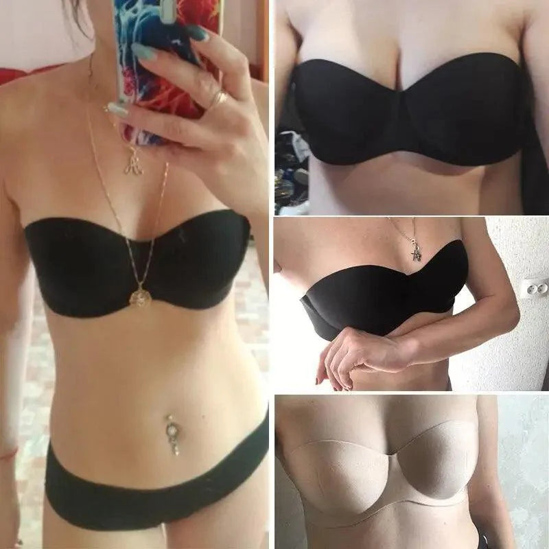 New Trendy Invisible Bras Bralette Underwear Women's Push Up Strapless Bra Wedding Brassiere Underwired Back 1/2 Cup Stevvex