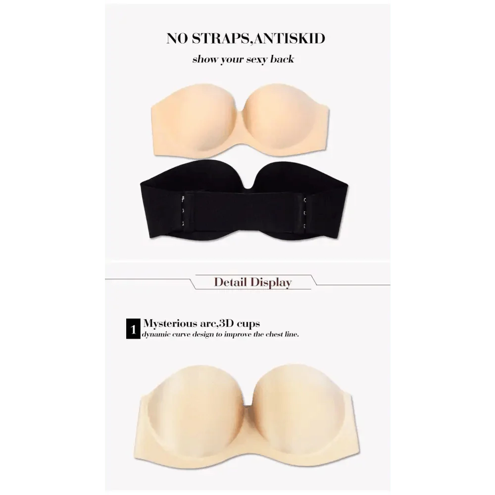 New Trendy Invisible Bras Bralette Underwear Women's Push Up Strapless Bra Wedding Brassiere Underwired Back 1/2 Cup Stevvex