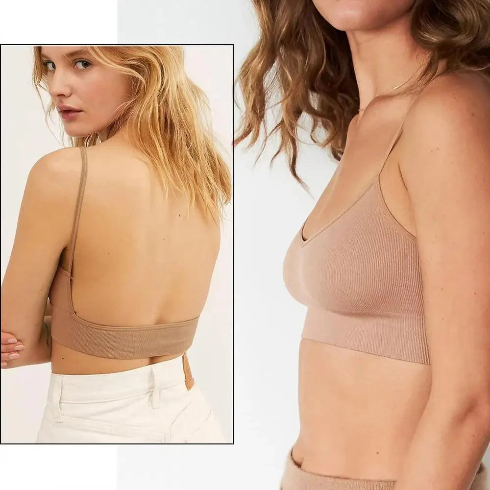 New Trendy Open Back Bra Seamless Brassiere, Comfortable Top Women Wire free Low Back Underwear No Pad Unlined Backless Bra Stevvex