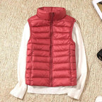 New Trendy Ultra Light Women's Duck Down Vest Jacket Autumn/Winter High collar Sleeveless Coat For Girls Stevvex