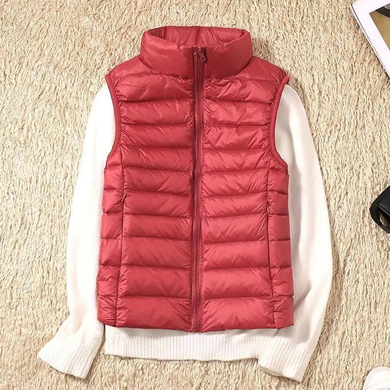 New Trendy Ultra Light Women's Duck Down Vest Jacket Autumn/Winter High collar Sleeveless Coat For Girls Stevvex