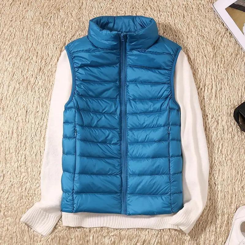 New Trendy Ultra Light Women's Duck Down Vest Jacket Autumn/Winter High collar Sleeveless Coat For Girls Stevvex