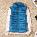 New Trendy Ultra Light Women's Duck Down Vest Jacket Autumn/Winter High collar Sleeveless Coat For Girls Stevvex