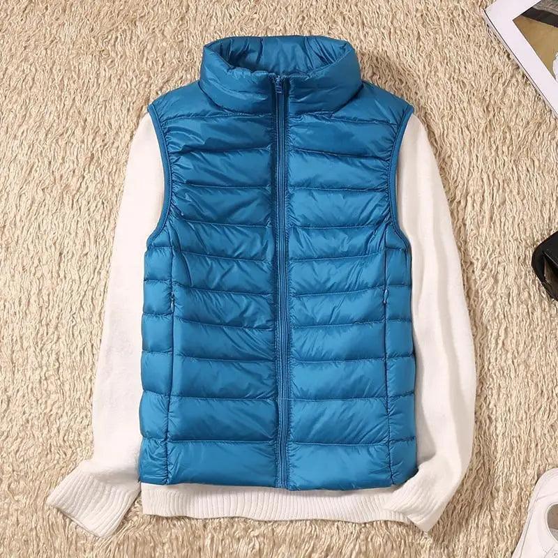 New Trendy Ultra Light Women's Duck Down Vest Jacket Autumn/Winter High collar Sleeveless Coat For Girls Stevvex