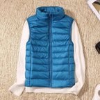 New Trendy Ultra Light Women's Duck Down Vest Jacket Autumn/Winter High collar Sleeveless Coat For Girls Stevvex