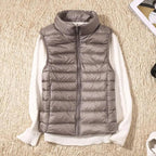 New Trendy Ultra Light Women's Duck Down Vest Jacket Autumn/Winter High collar Sleeveless Coat For Girls Stevvex