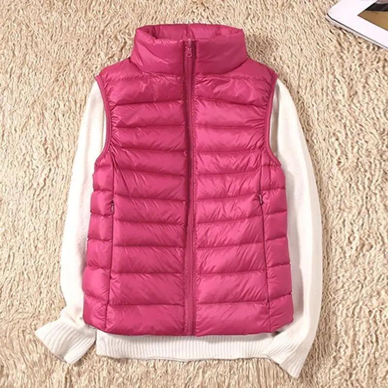 New Trendy Ultra Light Women's Duck Down Vest Jacket Autumn/Winter High collar Sleeveless Coat For Girls Stevvex