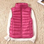 New Trendy Ultra Light Women's Duck Down Vest Jacket Autumn/Winter High collar Sleeveless Coat For Girls Stevvex