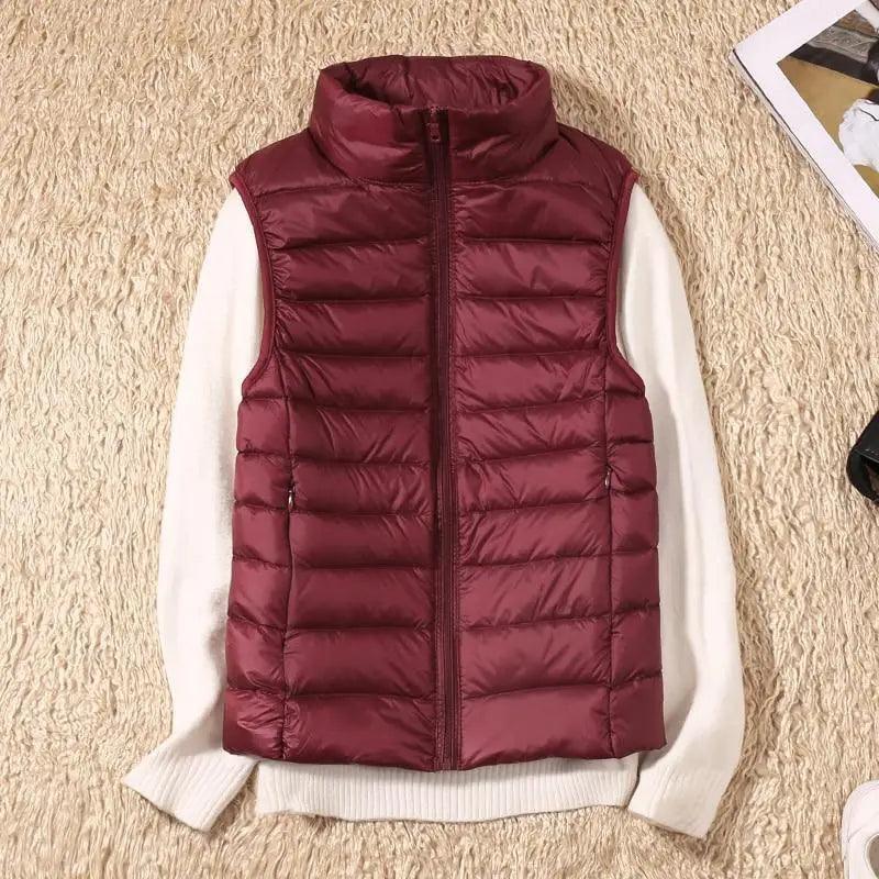 New Trendy Ultra Light Women's Duck Down Vest Jacket Autumn/Winter High collar Sleeveless Coat For Girls Stevvex