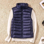 New Trendy Ultra Light Women's Duck Down Vest Jacket Autumn/Winter High collar Sleeveless Coat For Girls Stevvex