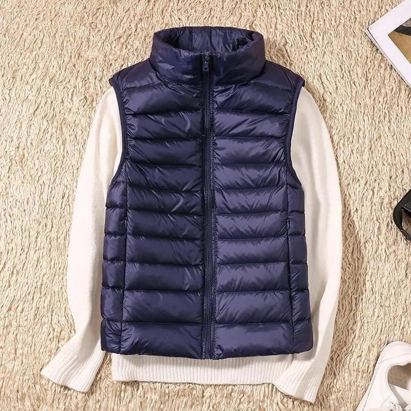 New Trendy Ultra Light Women's Duck Down Vest Jacket Autumn/Winter High collar Sleeveless Coat For Girls Stevvex