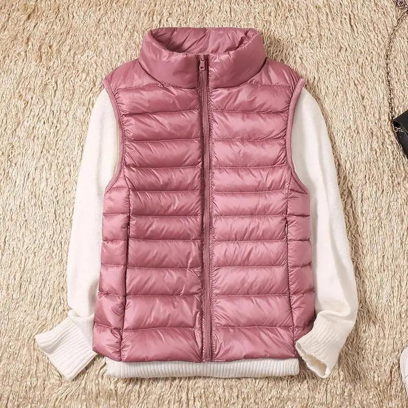 New Trendy Ultra Light Women's Duck Down Vest Jacket Autumn/Winter High collar Sleeveless Coat For Girls Stevvex