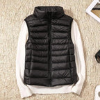 New Trendy Ultra Light Women's Duck Down Vest Jacket Autumn/Winter High collar Sleeveless Coat For Girls Stevvex
