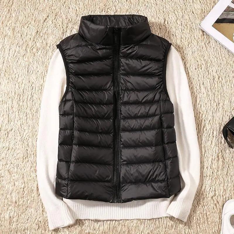 New Trendy Ultra Light Women's Duck Down Vest Jacket Autumn/Winter High collar Sleeveless Coat For Girls Stevvex