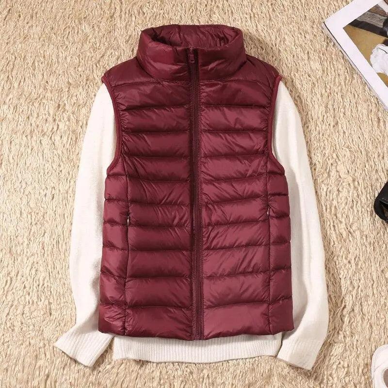 New Trendy Ultra Light Women's Duck Down Vest Jacket Autumn/Winter High collar Sleeveless Coat For Girls Stevvex