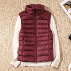 New Trendy Ultra Light Women's Duck Down Vest Jacket Autumn/Winter High collar Sleeveless Coat For Girls Stevvex