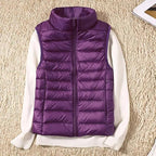 New Trendy Ultra Light Women's Duck Down Vest Jacket Autumn/Winter High collar Sleeveless Coat For Girls Stevvex