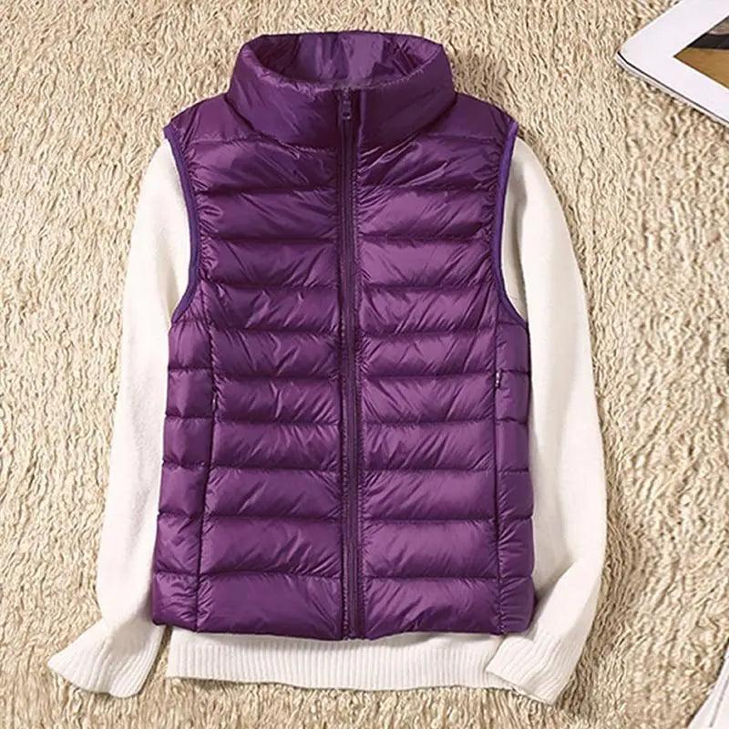 New Trendy Ultra Light Women's Duck Down Vest Jacket Autumn/Winter High collar Sleeveless Coat For Girls Stevvex
