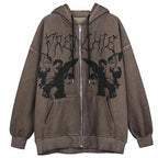 New Trendy Vintage Hip Hop Streetwear Women Hoodies Angel Dark Print Zipper Jacket Coat Hooded Top Clothes Men Women Punk Outwear Stevvex