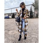New Trendy Women's Coat Autumn Winter Long Sleeve Red Plaid Jacket Women Lapel Single Breasted Cardigan Coat Turndown Collar Women Coat Stevvex