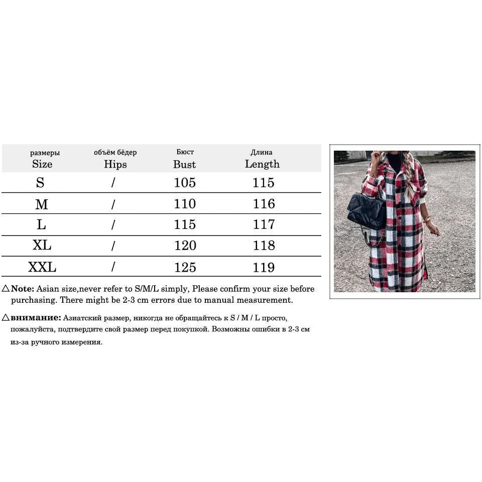 New Trendy Women's Coat Autumn Winter Long Sleeve Red Plaid Jacket Women Lapel Single Breasted Cardigan Coat Turndown Collar Women Coat Stevvex