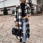 New Trendy Women's Coat Autumn Winter Long Sleeve Red Plaid Jacket Women Lapel Single Breasted Cardigan Coat Turndown Collar Women Coat Stevvex
