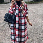 New Trendy Women's Coat Autumn Winter Long Sleeve Red Plaid Jacket Women Lapel Single Breasted Cardigan Coat Turndown Collar Women Coat Stevvex