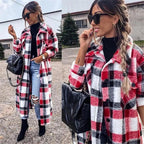 New Trendy Women's Coat Autumn Winter Long Sleeve Red Plaid Jacket Women Lapel Single Breasted Cardigan Coat Turndown Collar Women Coat Stevvex