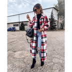 New Trendy Women's Coat Autumn Winter Long Sleeve Red Plaid Jacket Women Lapel Single Breasted Cardigan Coat Turndown Collar Women Coat Stevvex